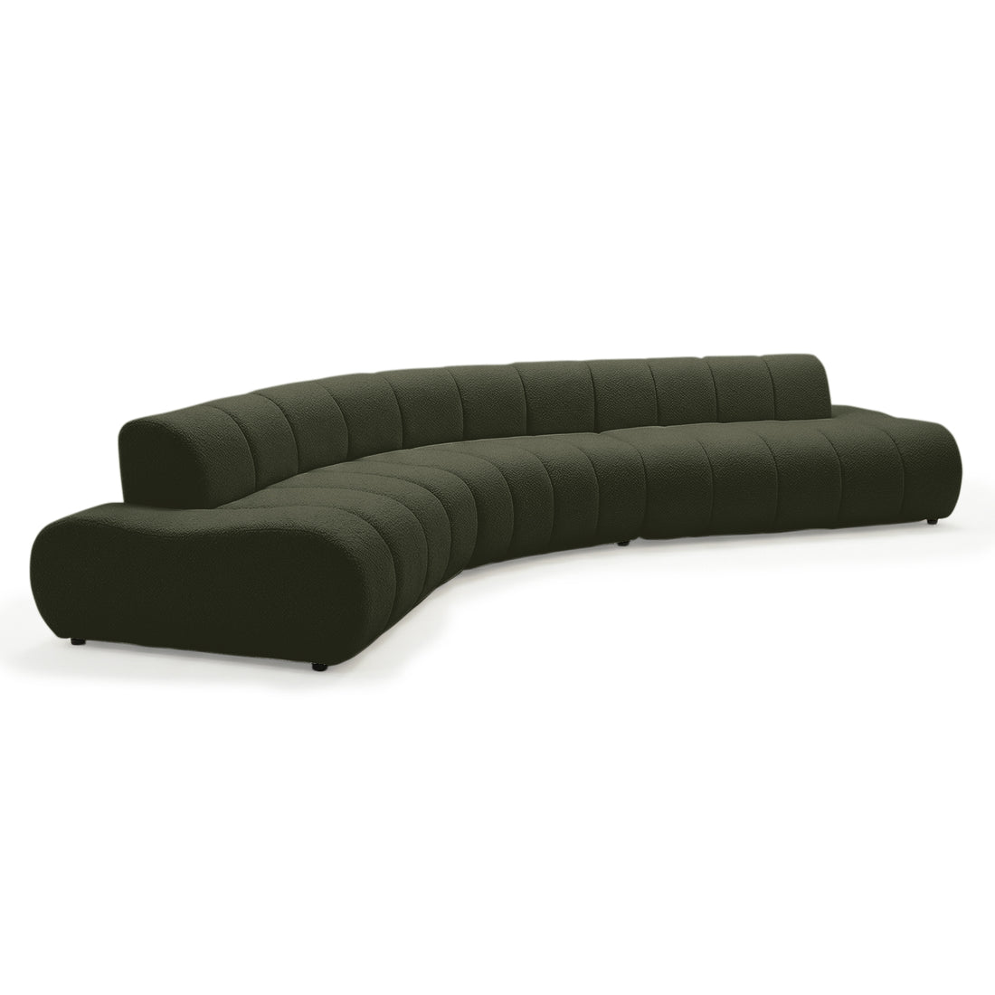 Full curved dark green sectional sofa on white background