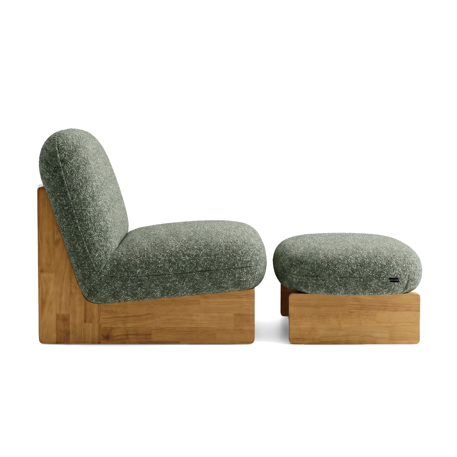 Green lounge chair and ottoman set side view on white background