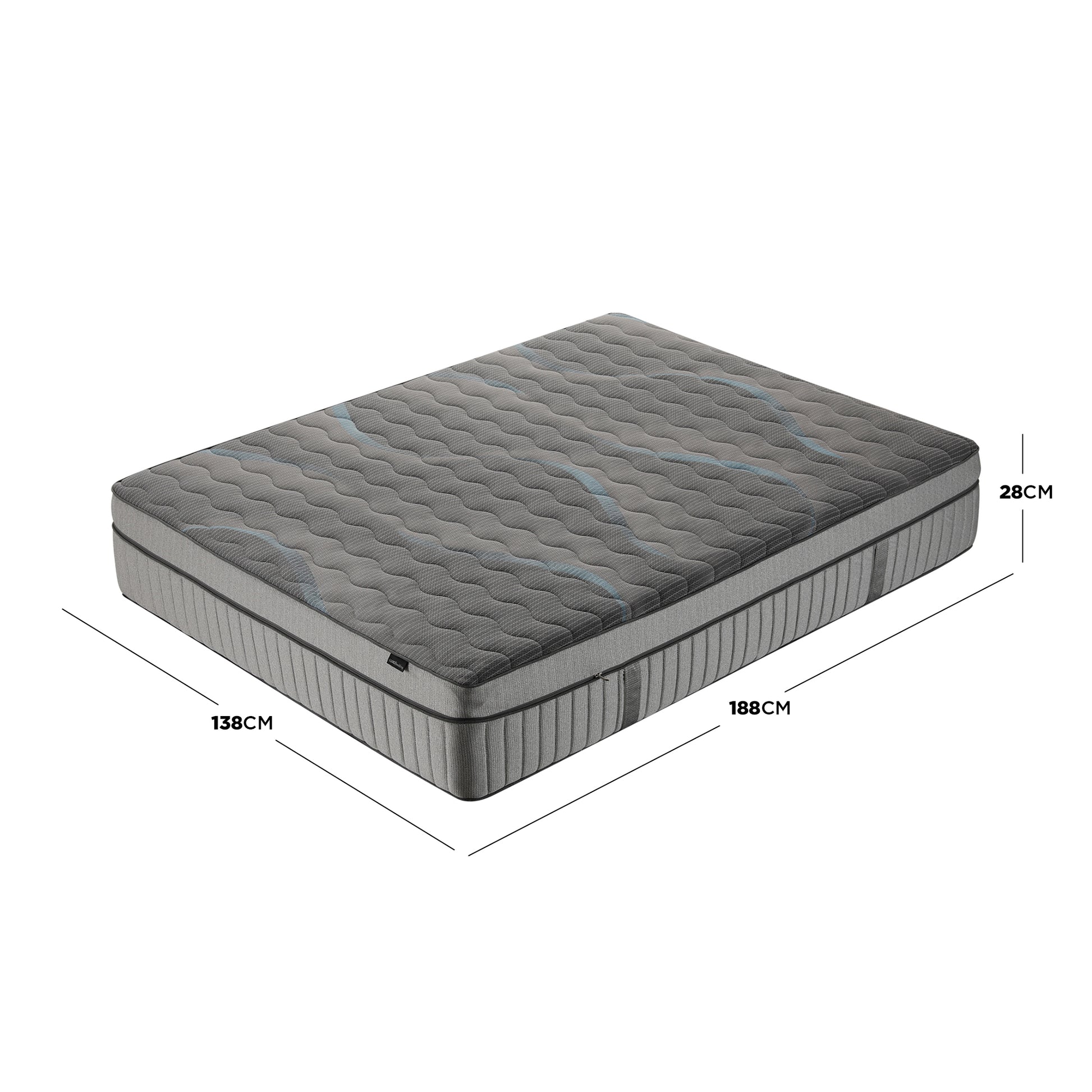 Mattress on white background with dimensions shown