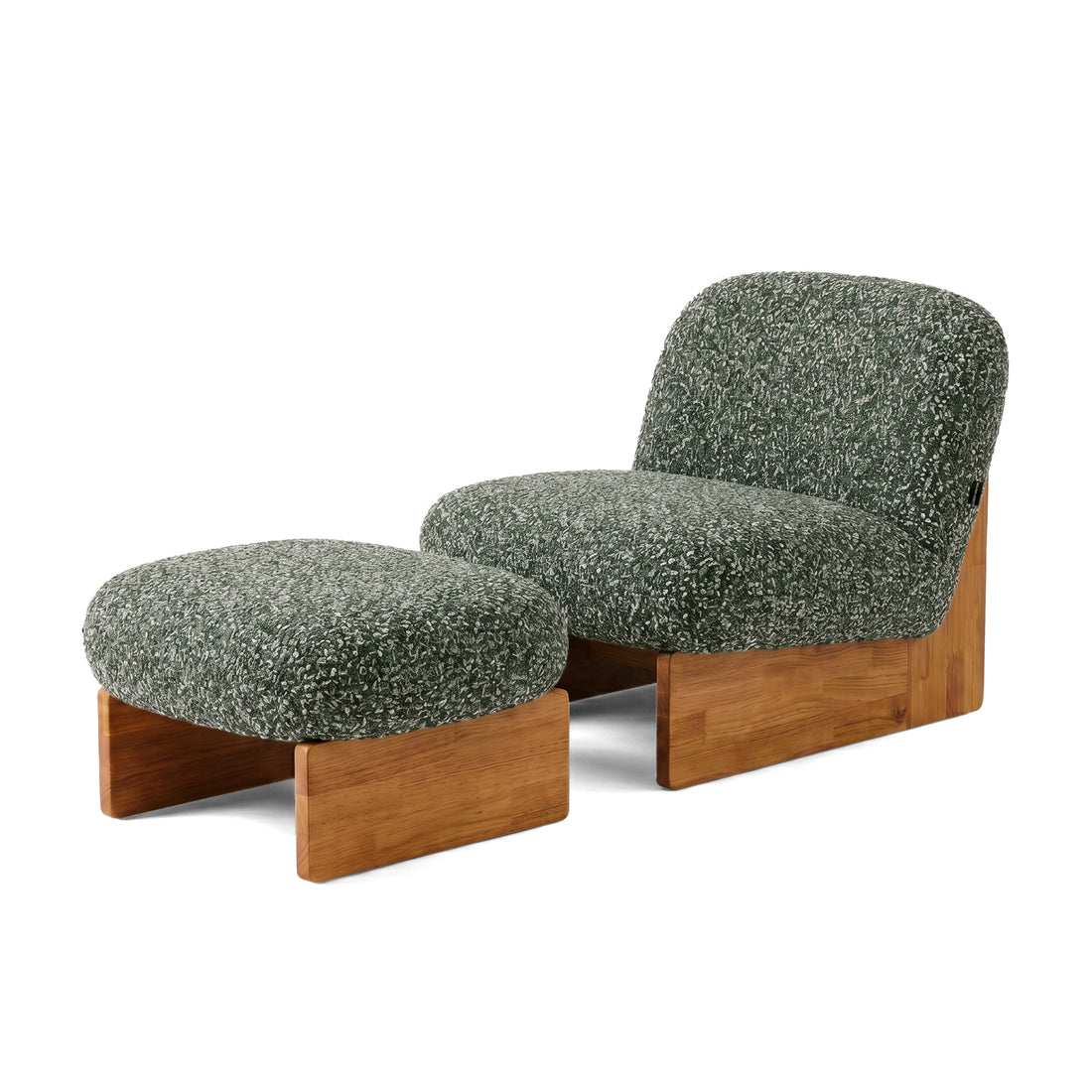 Green lounge chair and ottoman set on white background