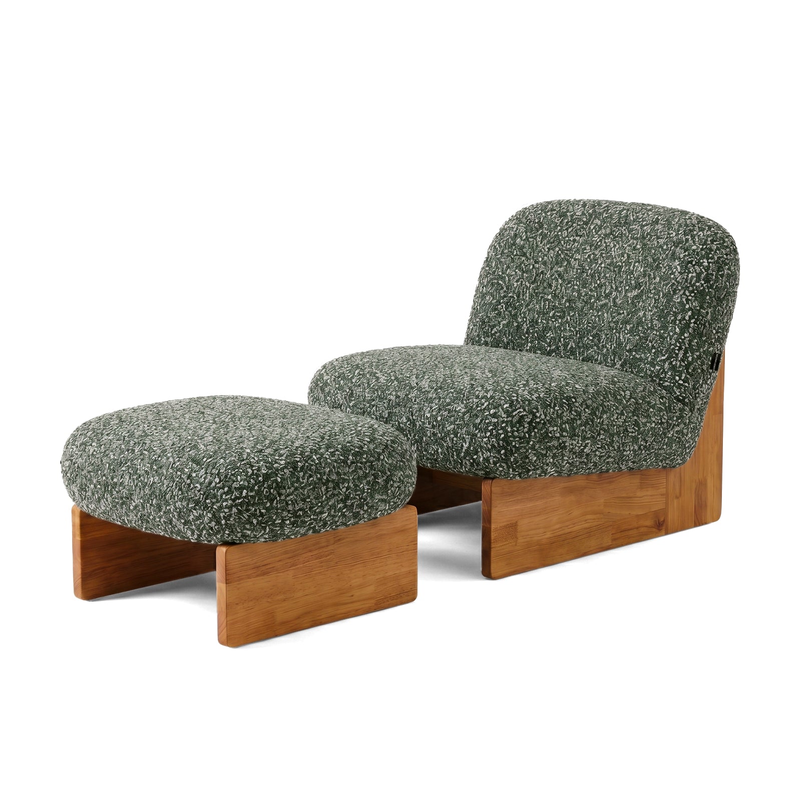 Green lounge chair and ottoman set on white background