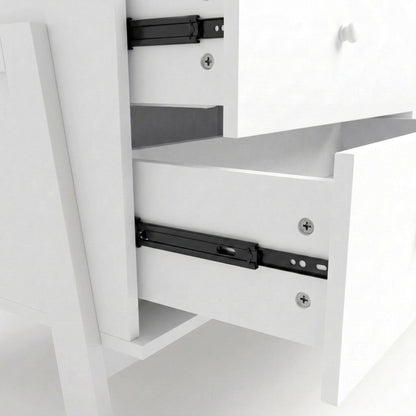 Close-up of drawer slide mechanism inside white dresser