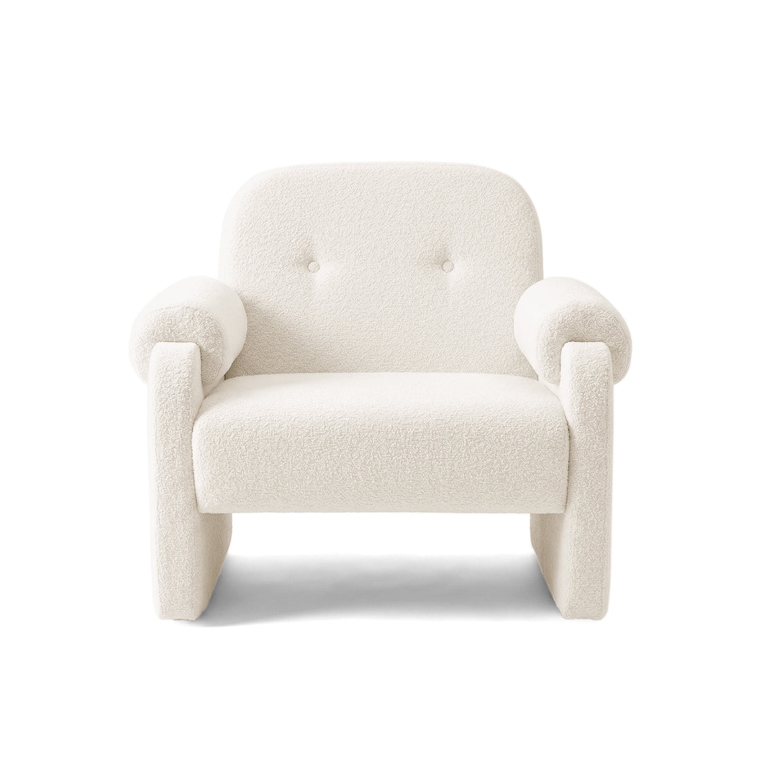 Front view of plush armchair on white background