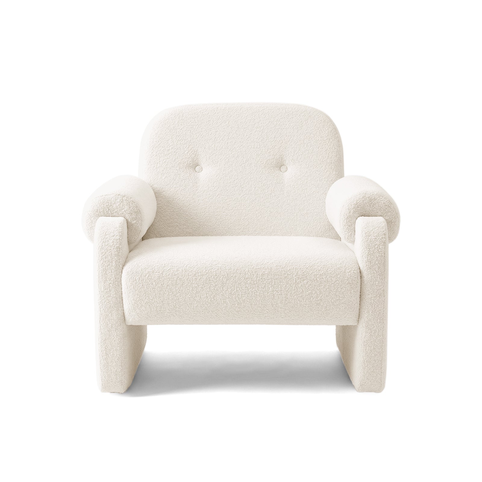 Front view of plush armchair on white background