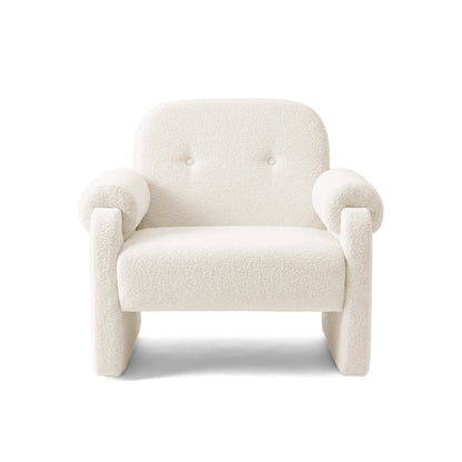 Front view of plush armchair on white background