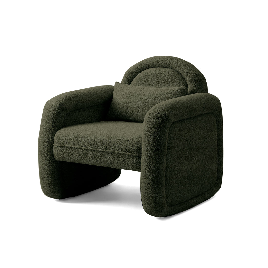 Contemporary olive green upholstered armchair on white background