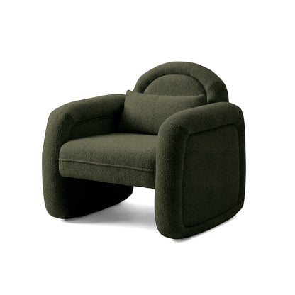 Contemporary olive green upholstered armchair on white background