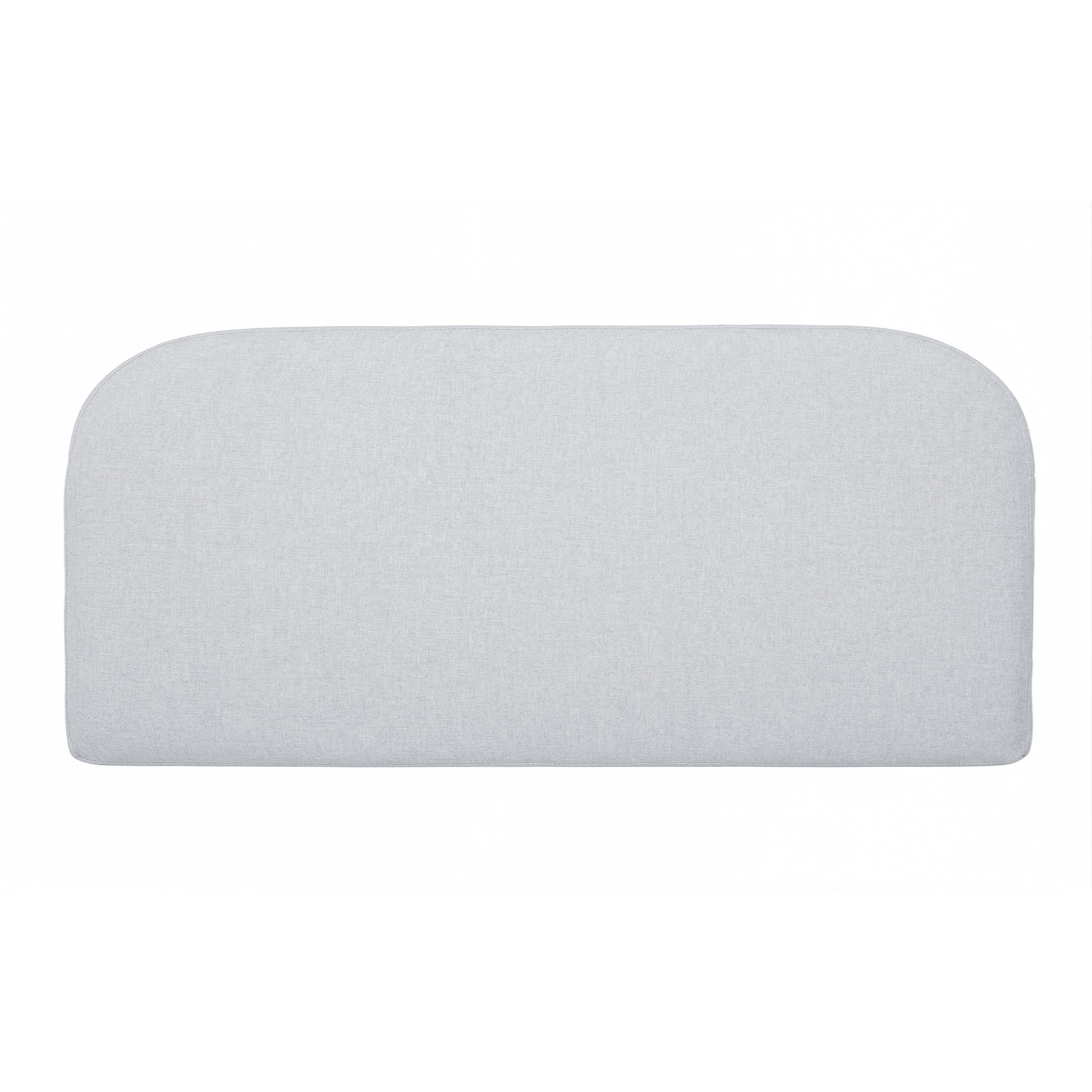 Light grey rectangular cushion with rounded top corners on a white background