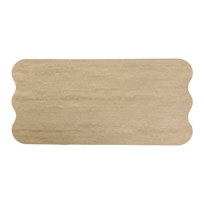 Beige rectangular scalloped item on white background