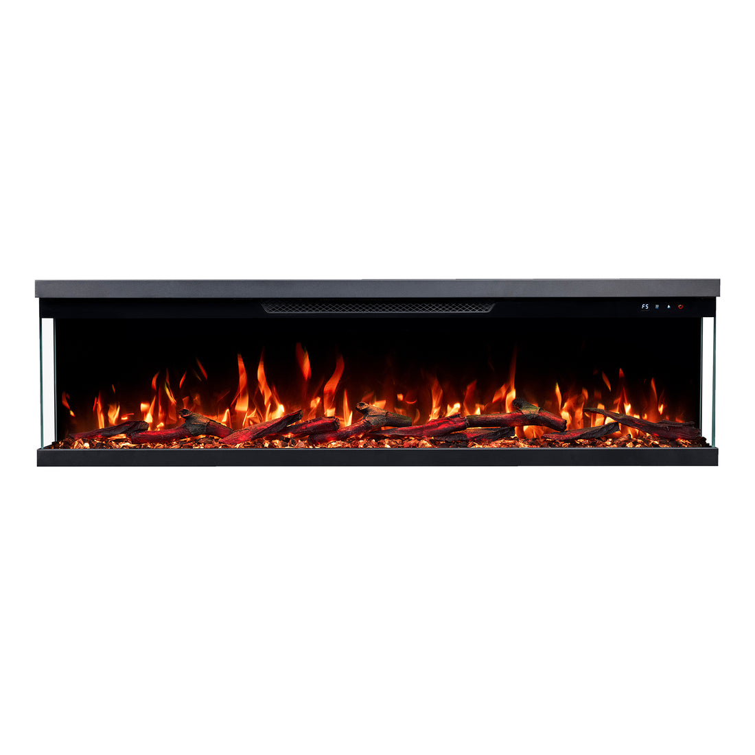 LEFBERIDA 60-inch black electric fireplace on white background showing realistic flame effect