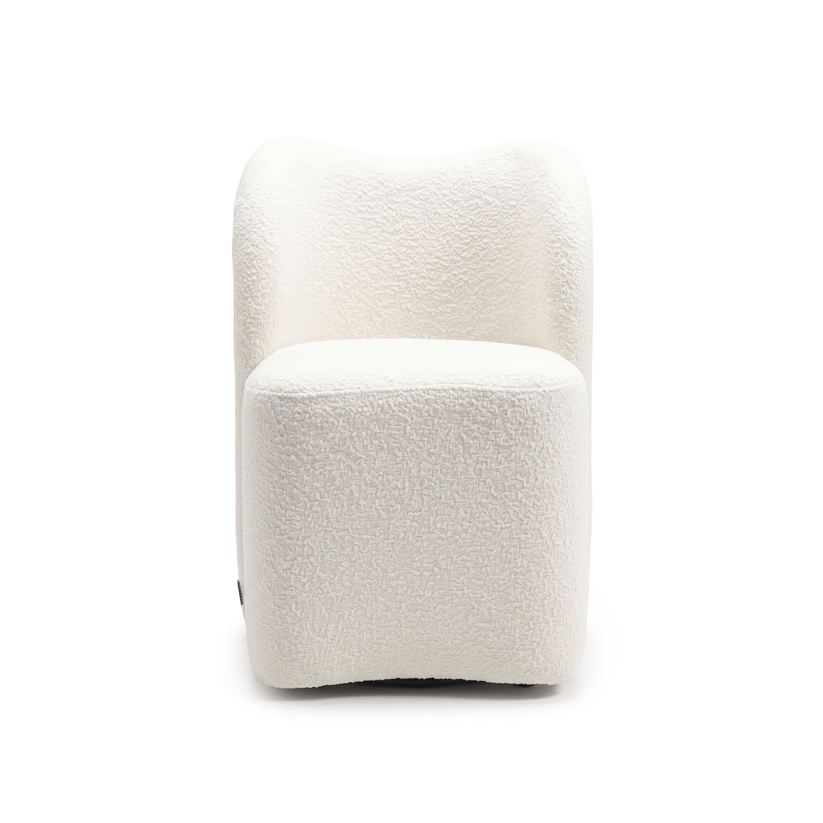 Front view of a modern white textured accent chair on white background