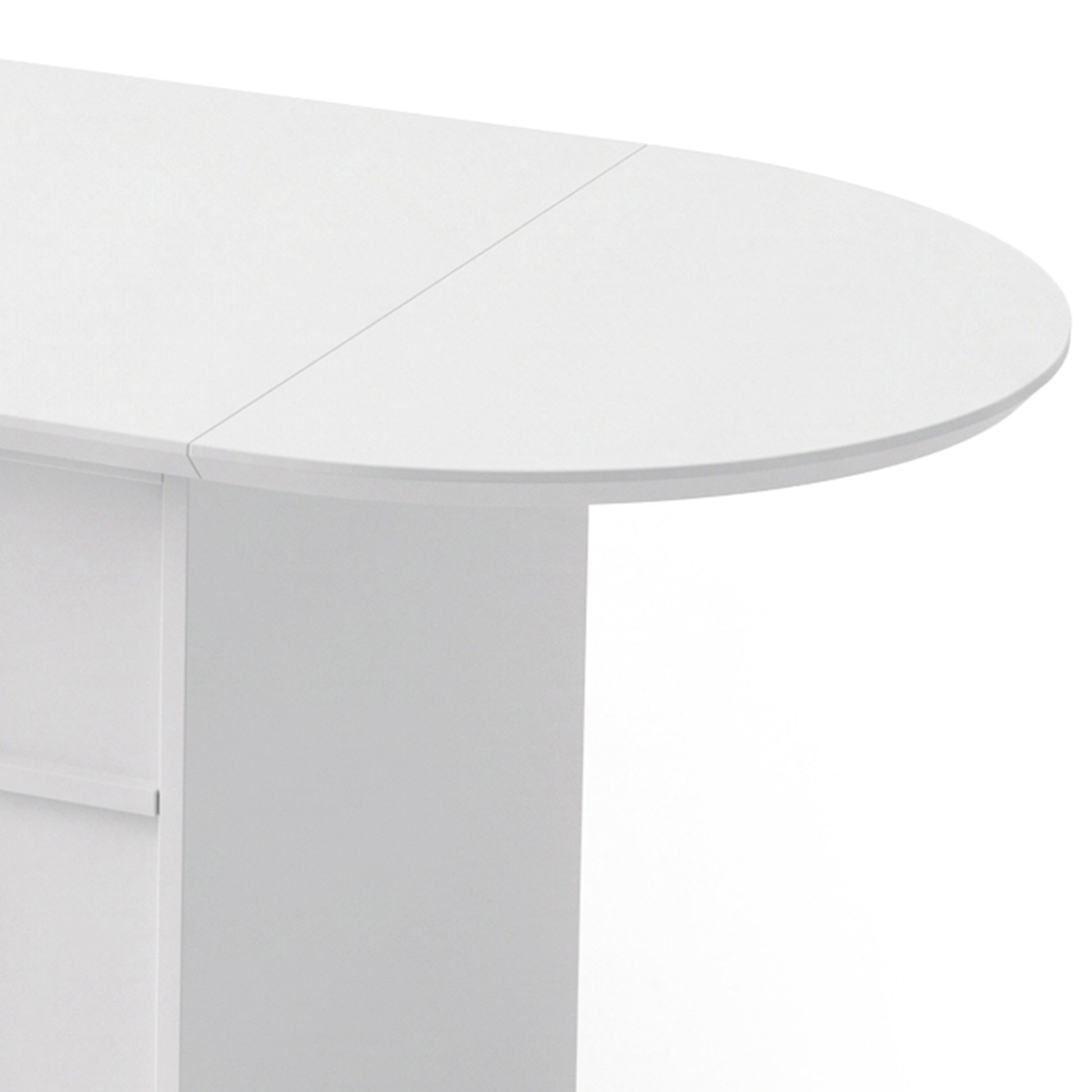 Partial view of a white modern table or furniture piece on a white background