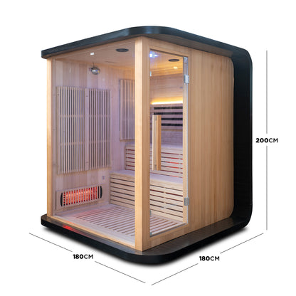 Infrared sauna on white background with dimension markings