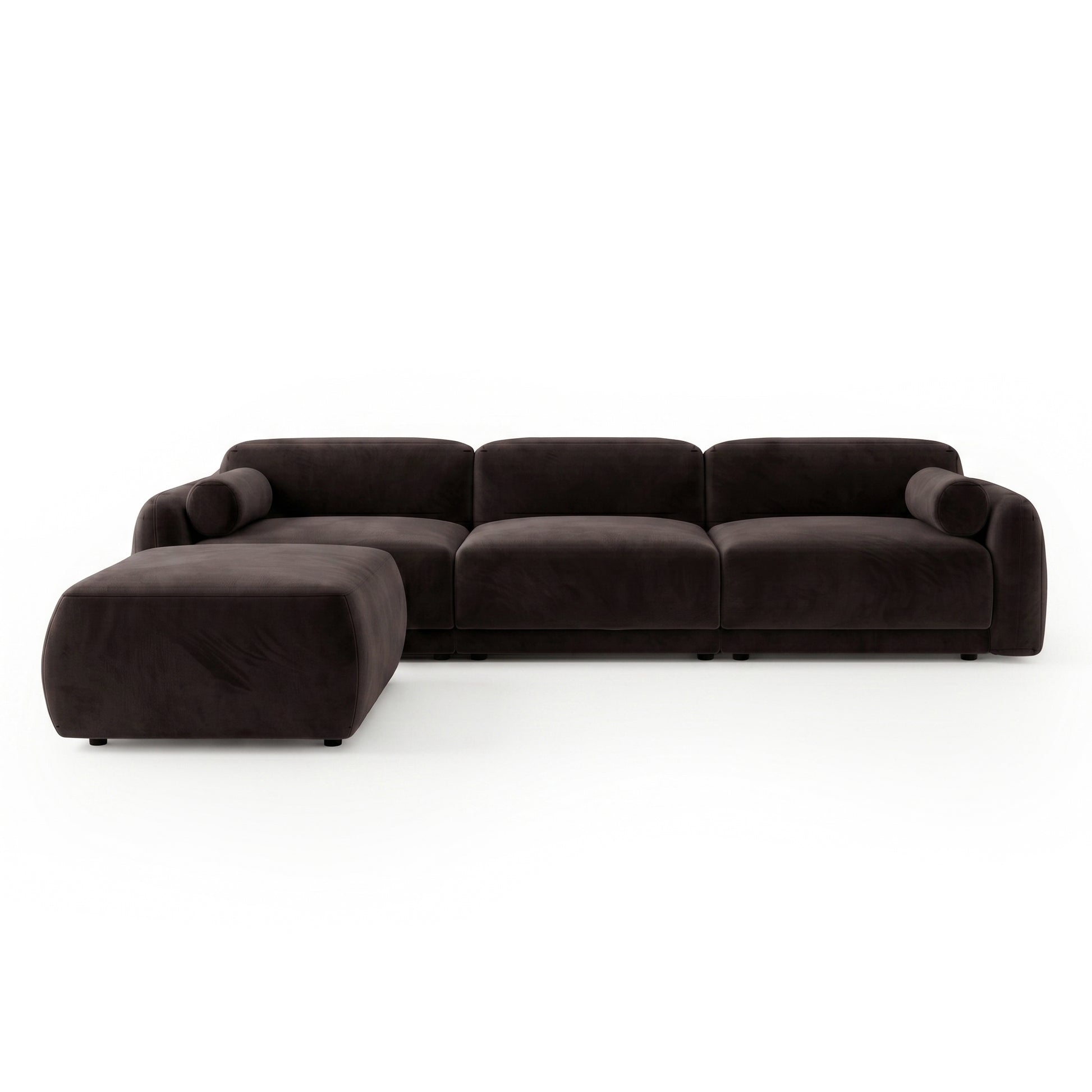 Modern dark brown sectional sofa with chaise lounge on white background