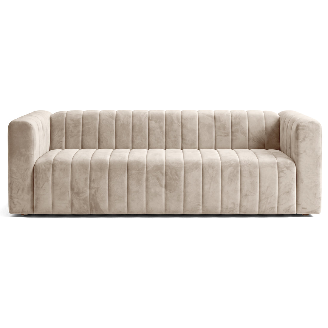 Beige tufted sofa on a white background