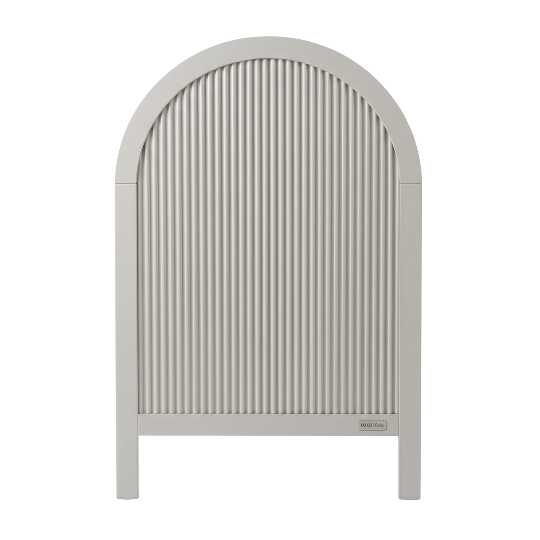 Light gray crib panel with grooves on white background