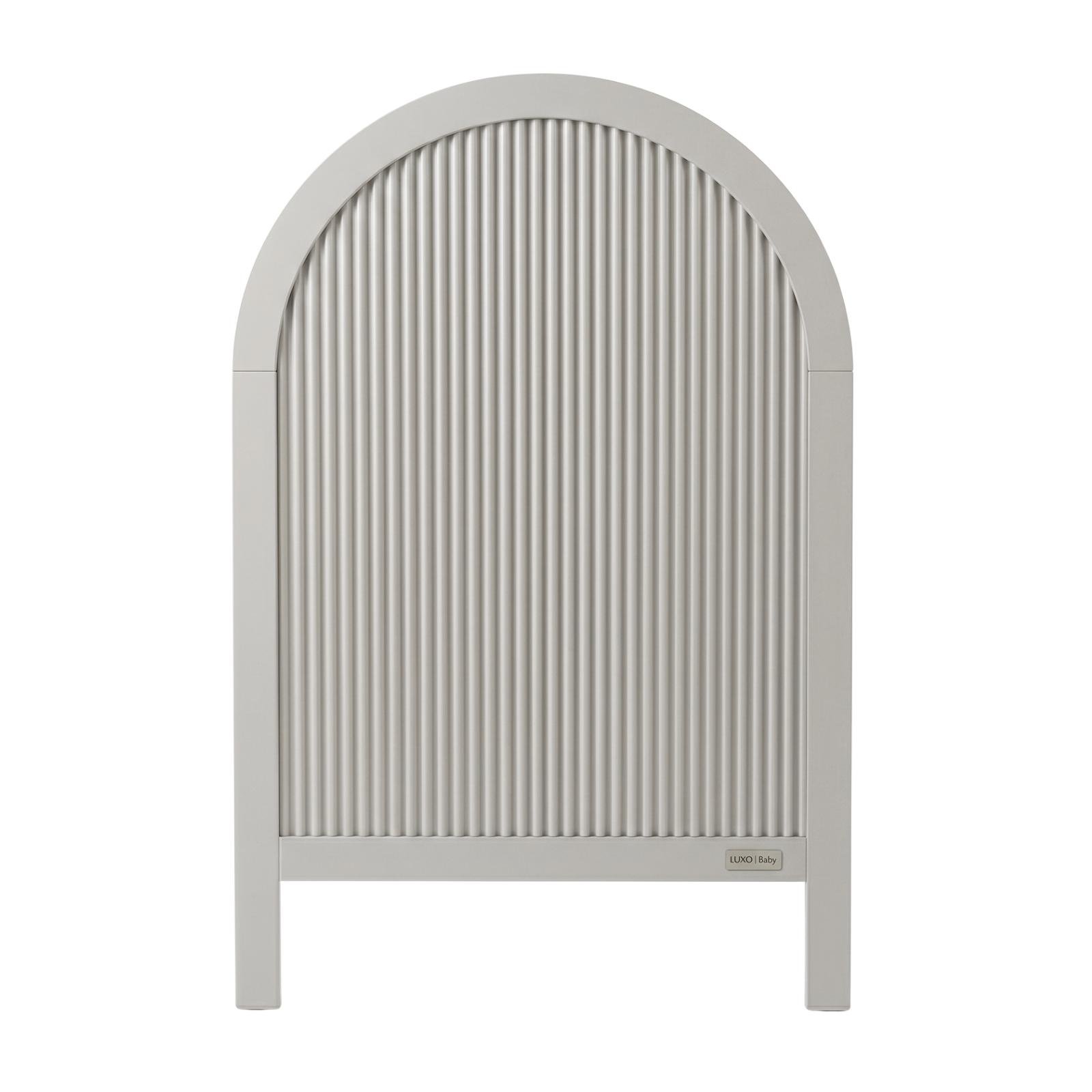 Light gray crib panel with grooves on white background