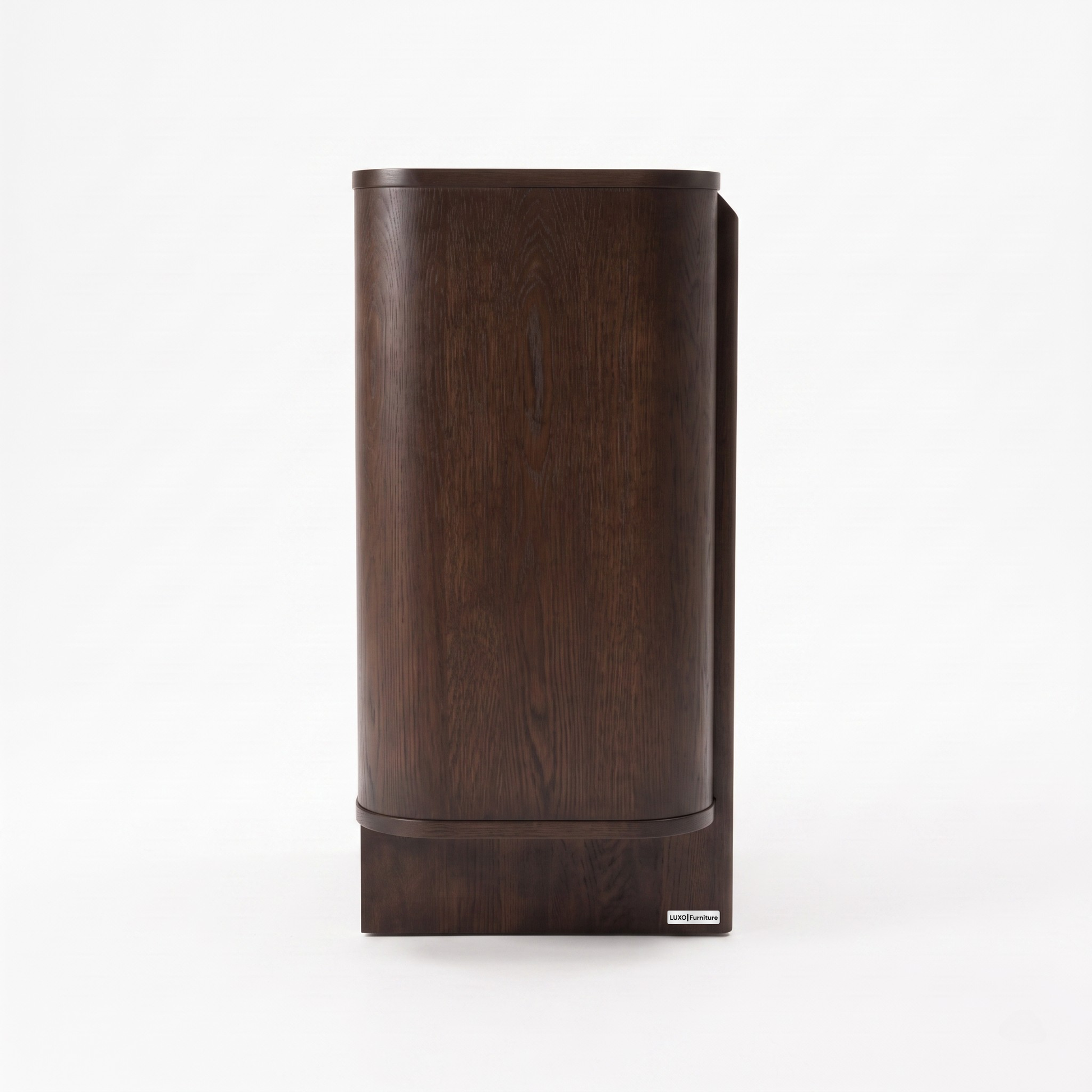 Tall dark wood cabinet or bin on a white background