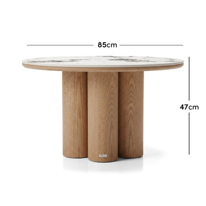 Round table on a white background with dimensions marked 85 cm wide and 47 cm high