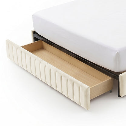 Close-up of under-bed storage drawer extended on white background