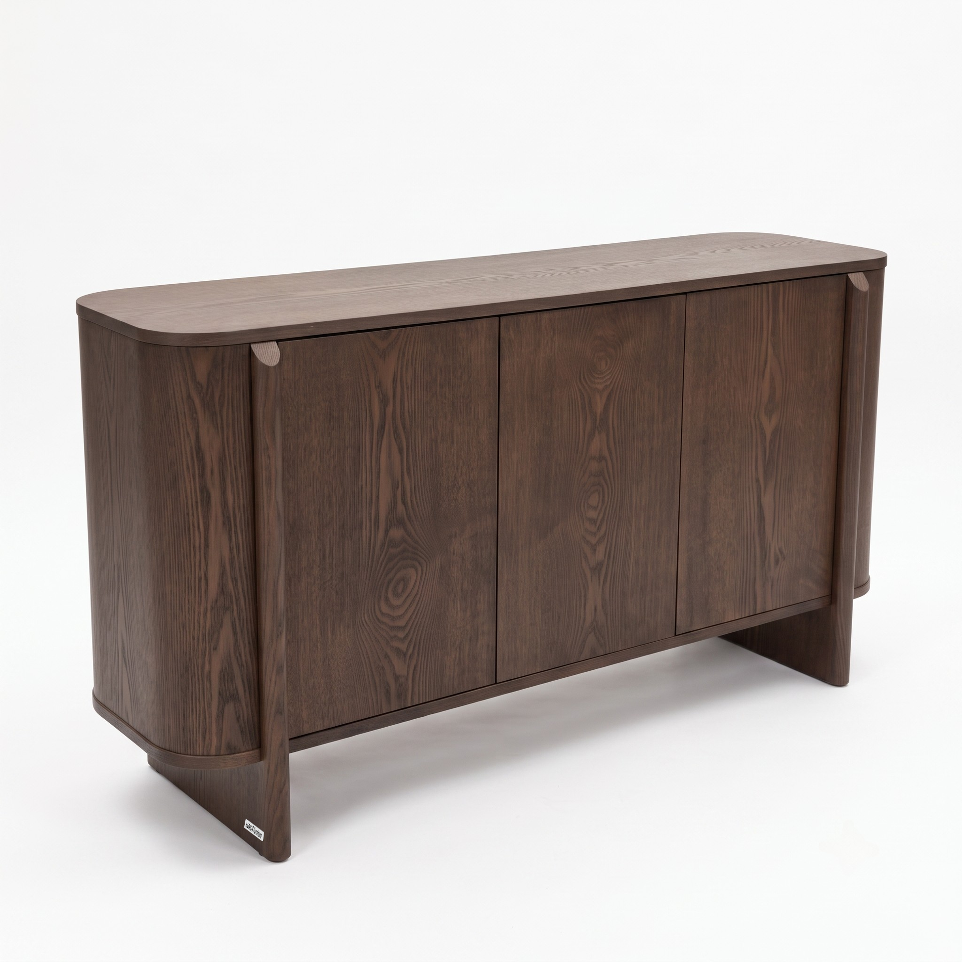 Dark wood sideboard on a white background at a slight angle