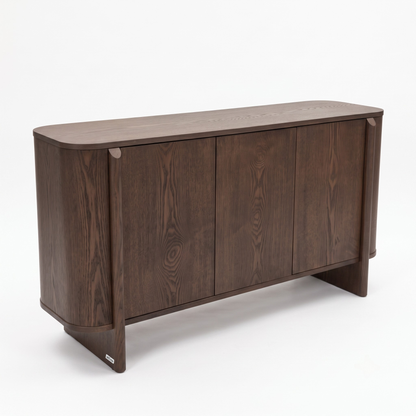 Dark wood sideboard on a white background at a slight angle