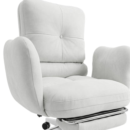 Cushioned light gray swivel chair on white background, slightly cropped at the base