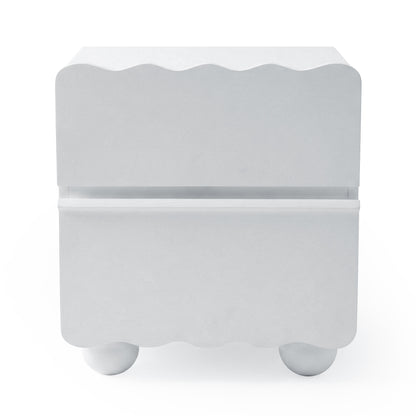 Modern white two-drawer cabinet on white background