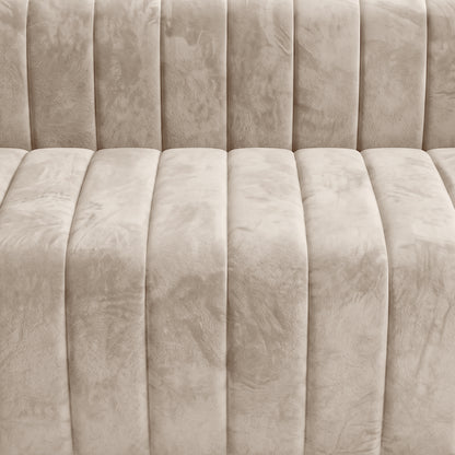 Close-up of beige channel-tufted upholstery