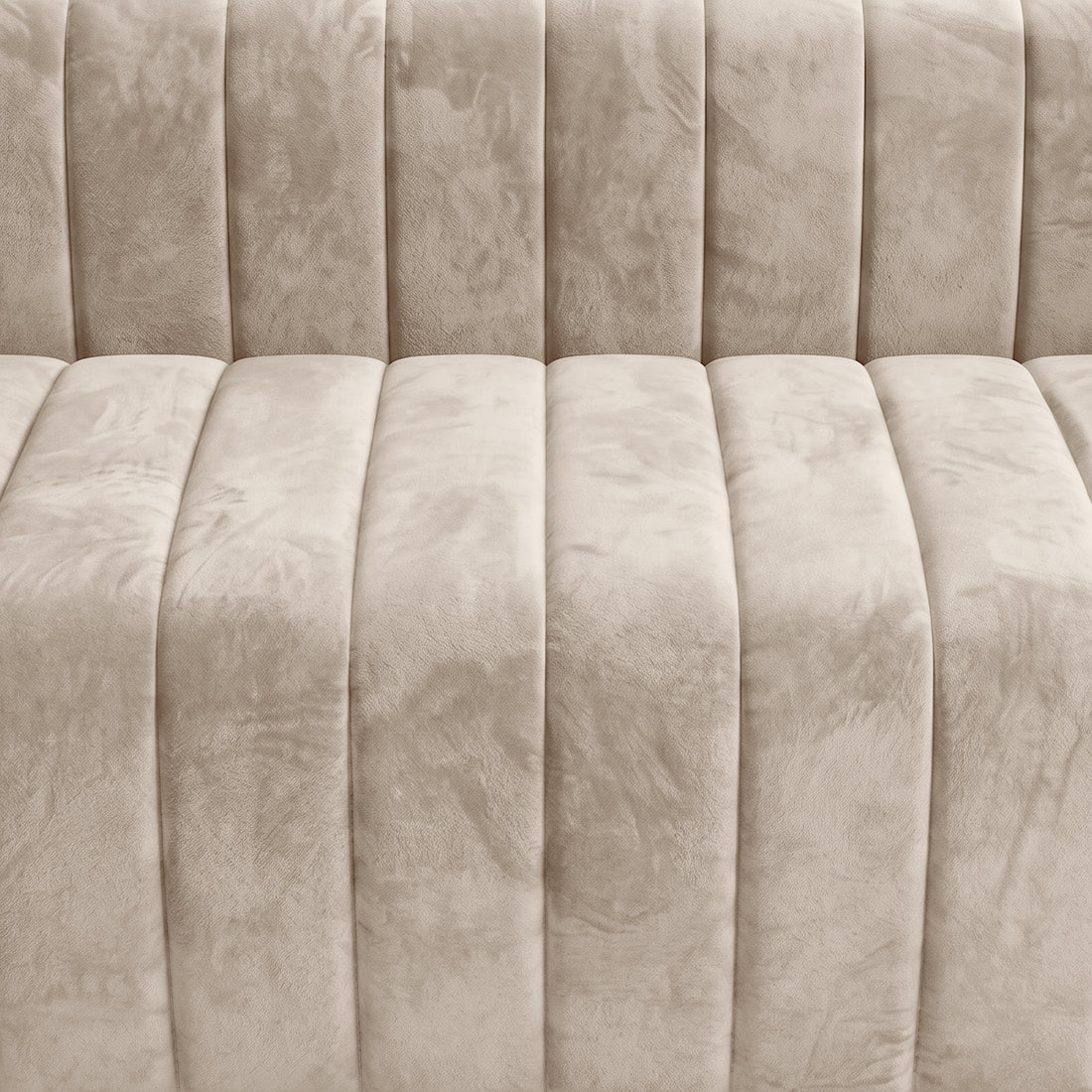 Close-up of beige vertical tufted upholstery on a white background