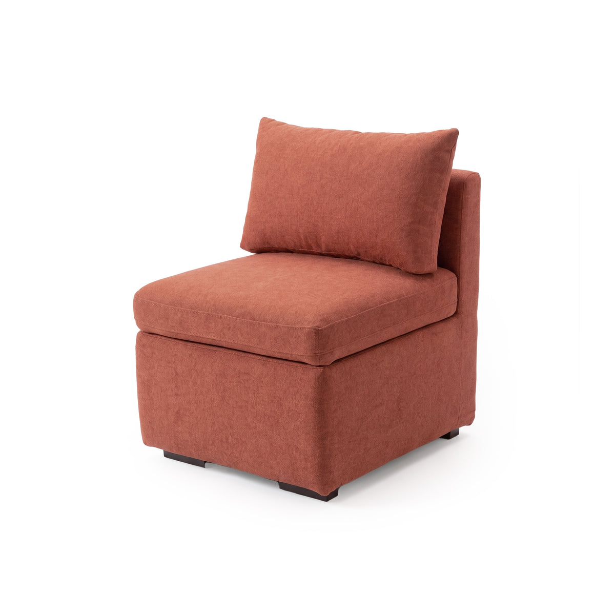 Single rust terracotta armless modular chair section on white