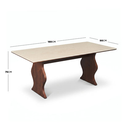 Wooden table on white background with labeled dimensions