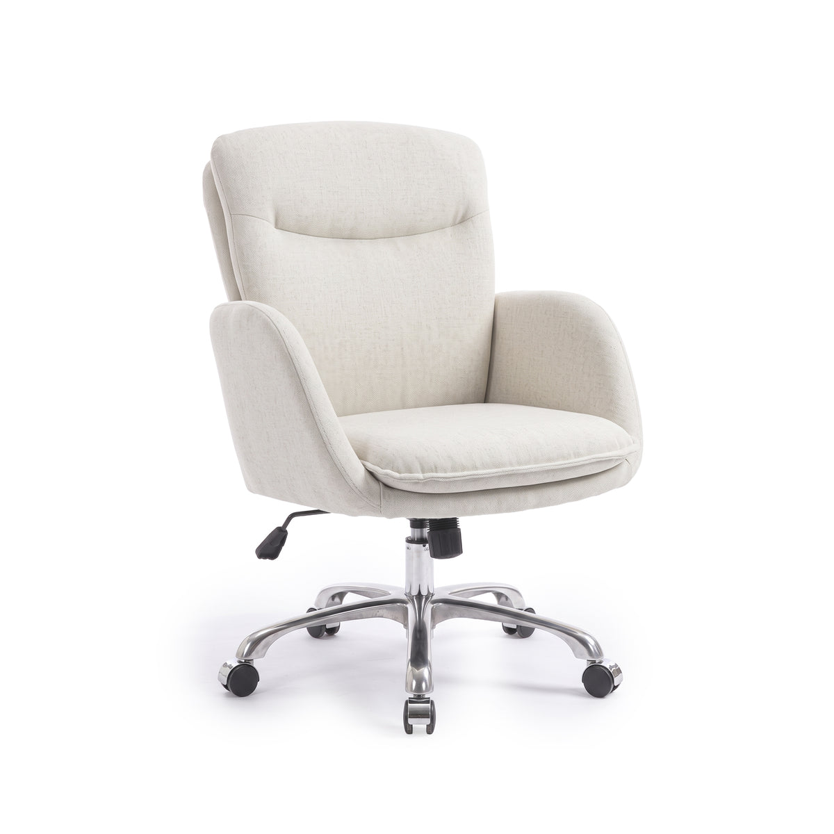 Modern beige upholstered office chair on a white background