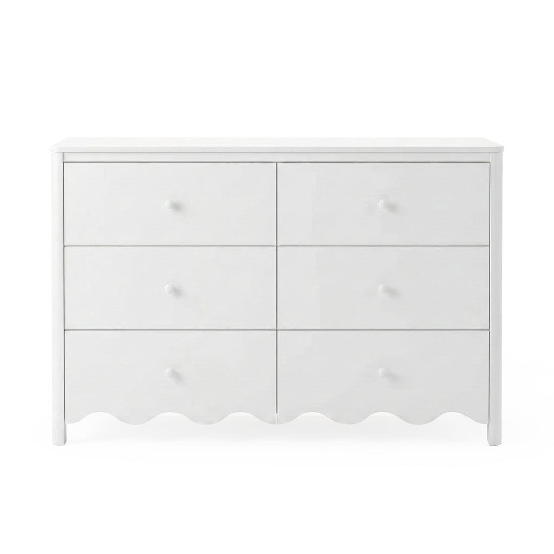 Modern white six-drawer dresser on a clean white background