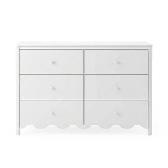 Modern white six-drawer dresser on a clean white background