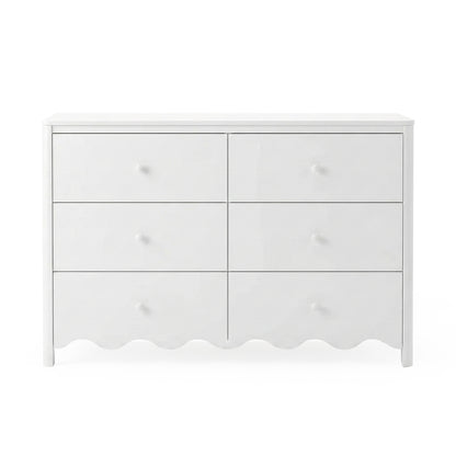 Modern white six-drawer dresser on a clean white background