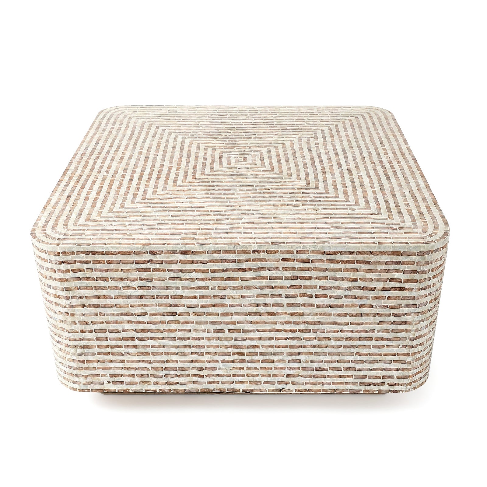 Square box with geometric inlay on white background