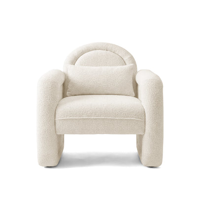 Cream-colored plush armchair with rounded arms on white background