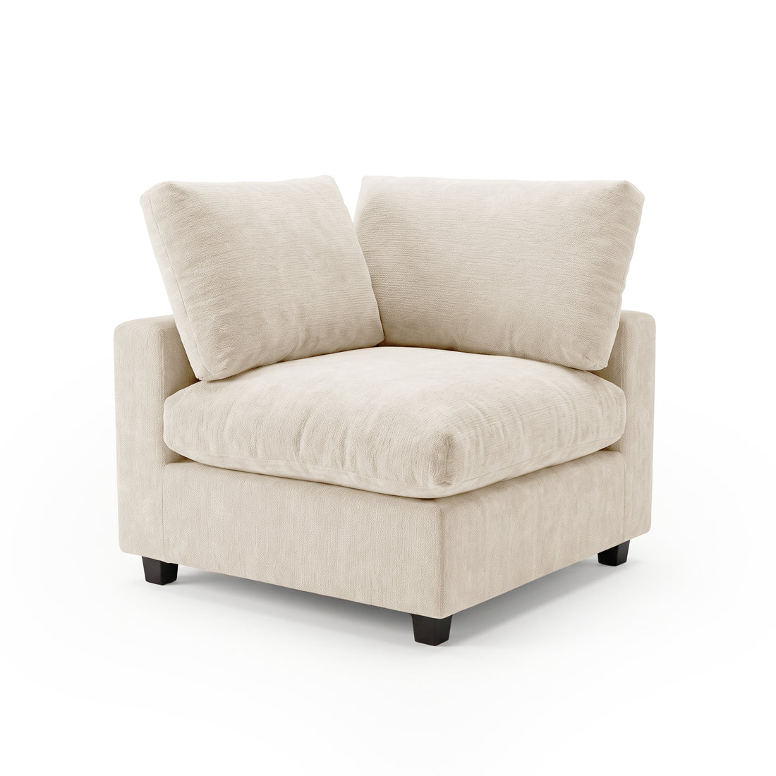 Light beige upholstered corner chair on a white background