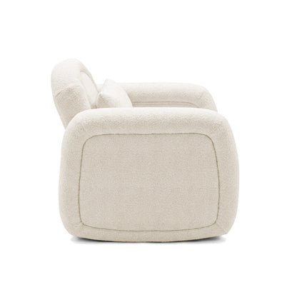 Side view of cream-colored armchair on white background