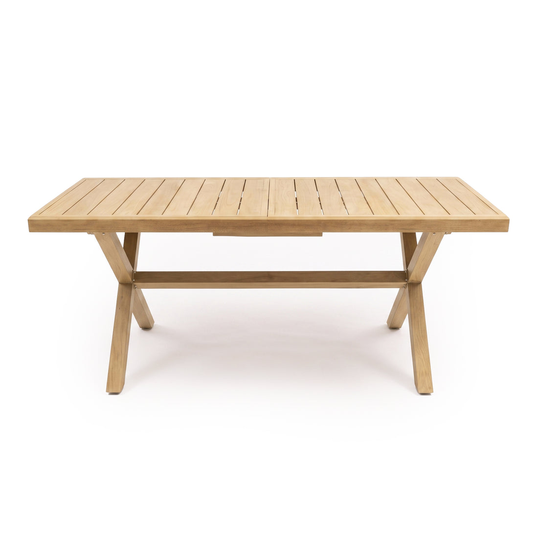 Rectangular wooden dining table on a white background