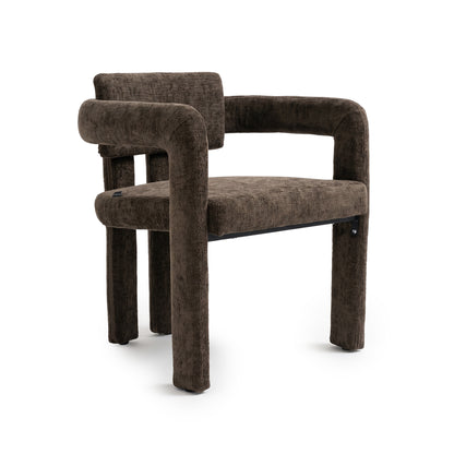 Modern dark brown upholstered armchair on a white background