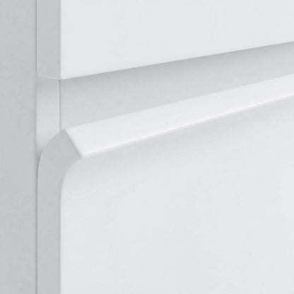 Close-up of cabinet corner and smooth white finish
