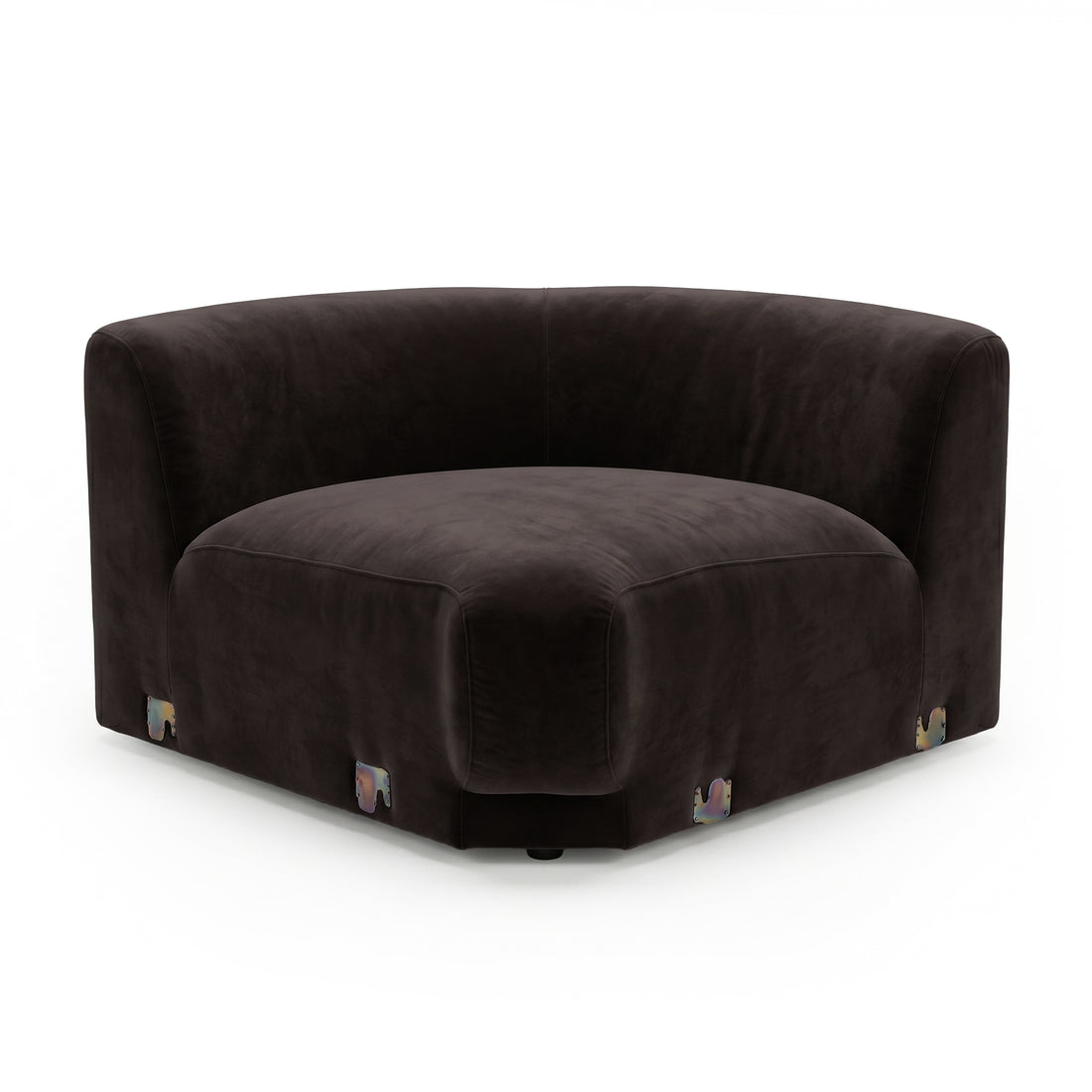 Dark brown modular sectional corner piece on white background