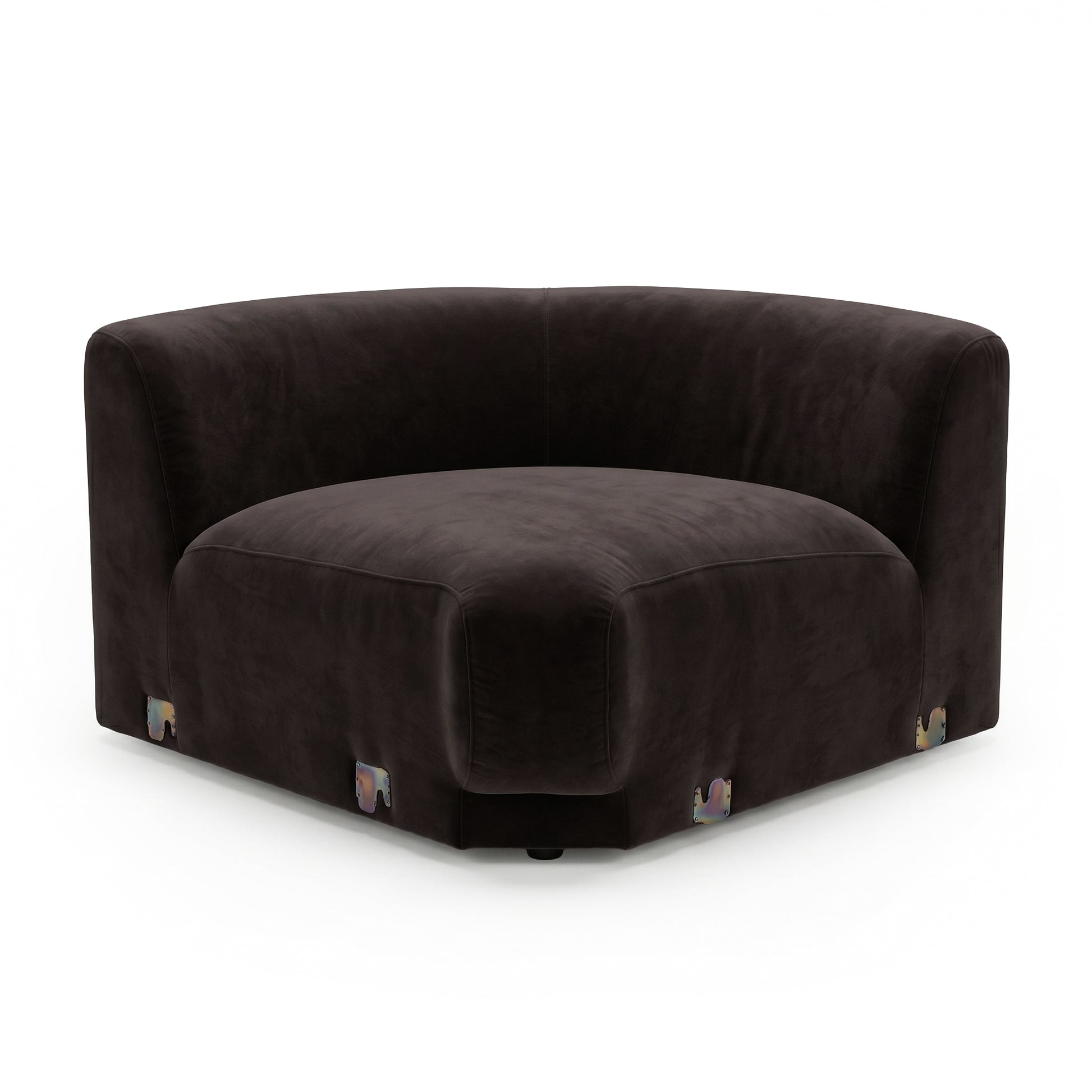 Dark brown modular sectional corner piece on white background