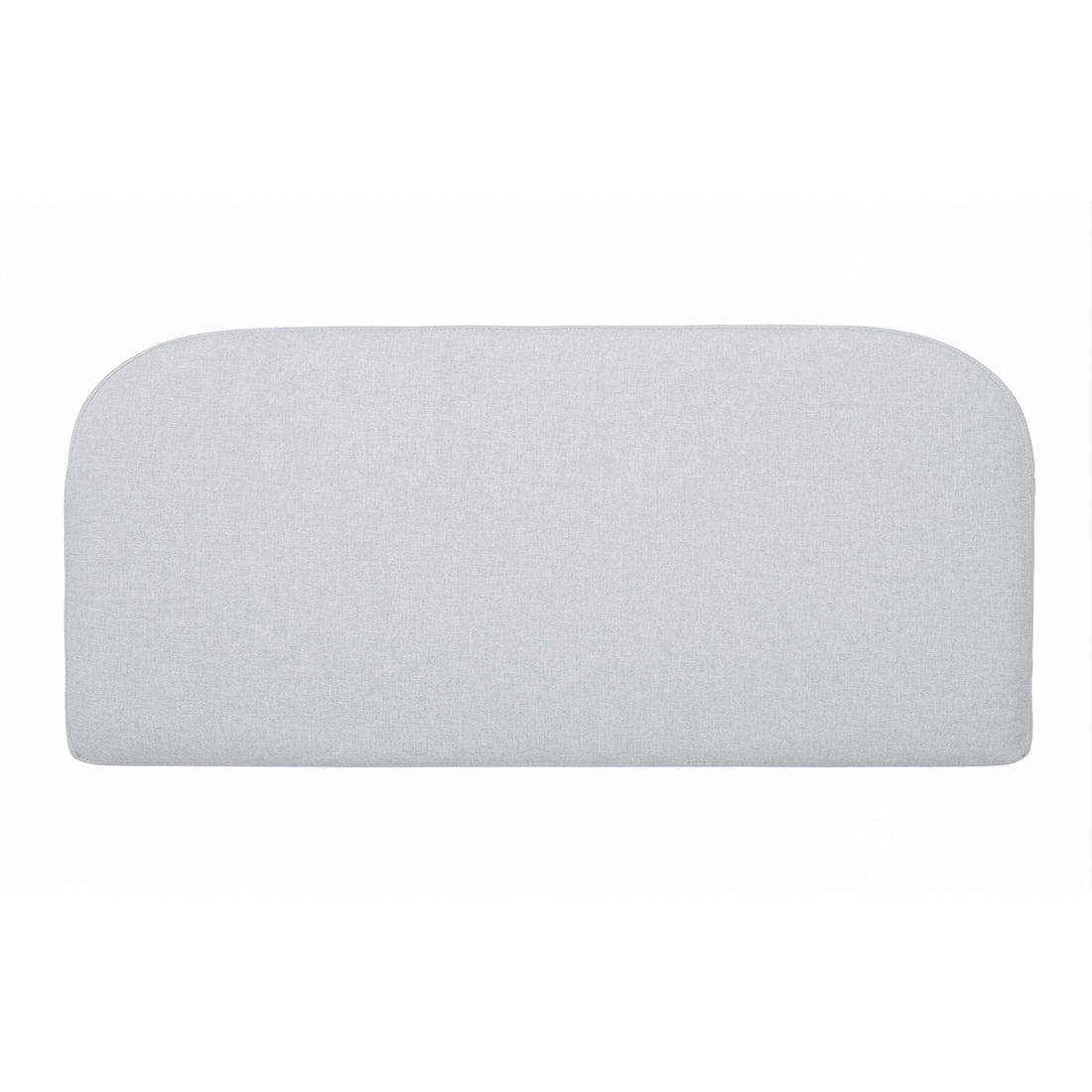 Light gray upholstered rectangular cushion with rounded corners on white background