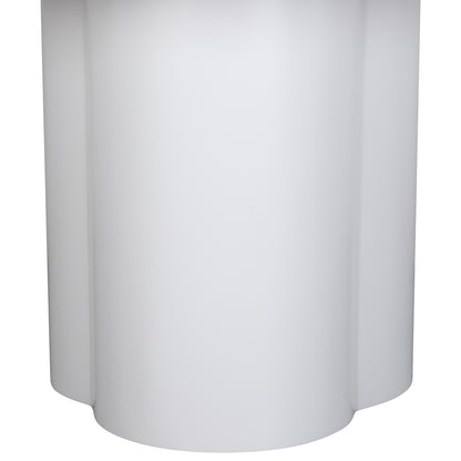 Cece 120cm Round Wooden Dining Table in White, showcasing a smooth, white, three-lobed pedestal base, exuding modern simplicity and compact elegance, ideal for intimate dining spaces.