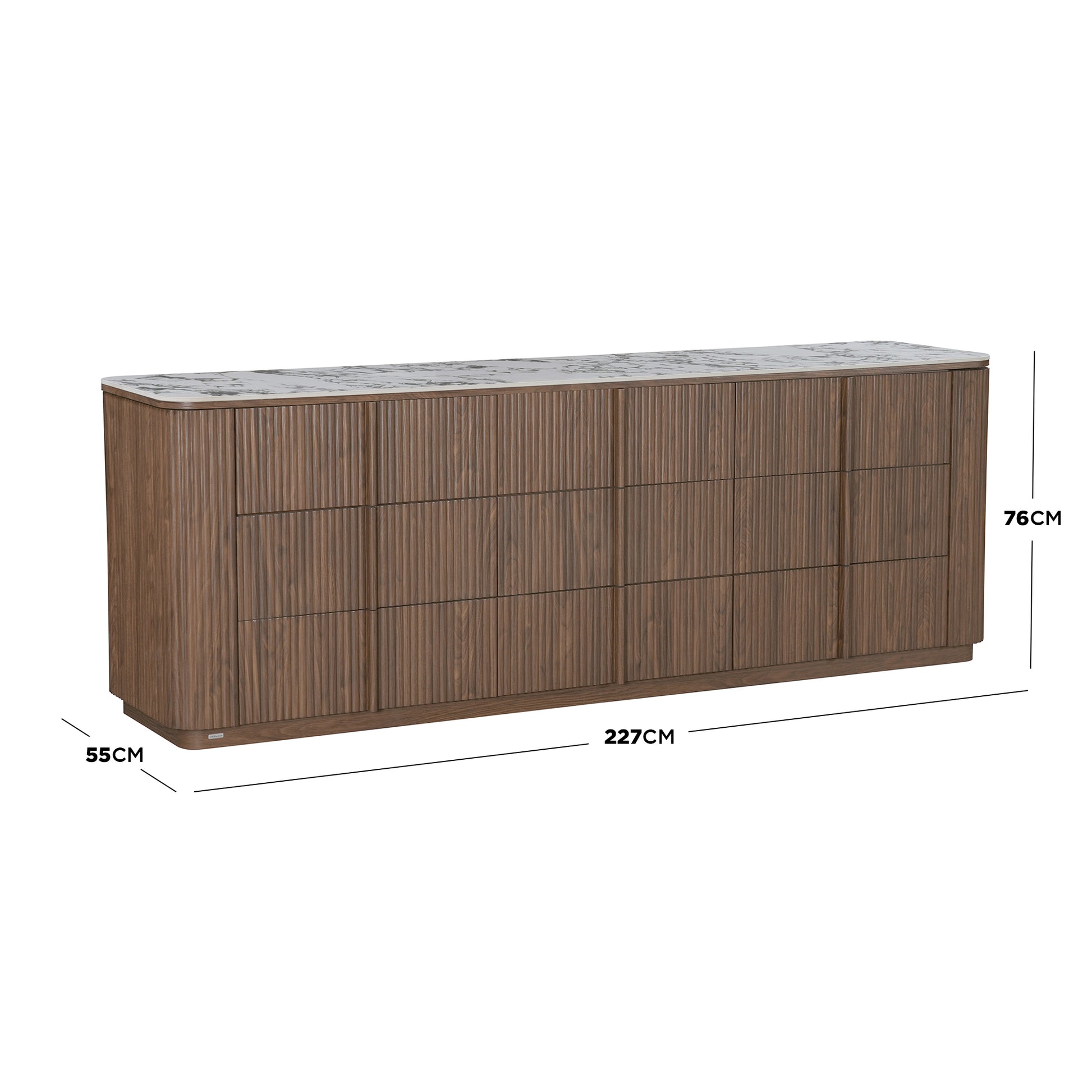 Sideboard on white background with dimensions labeled