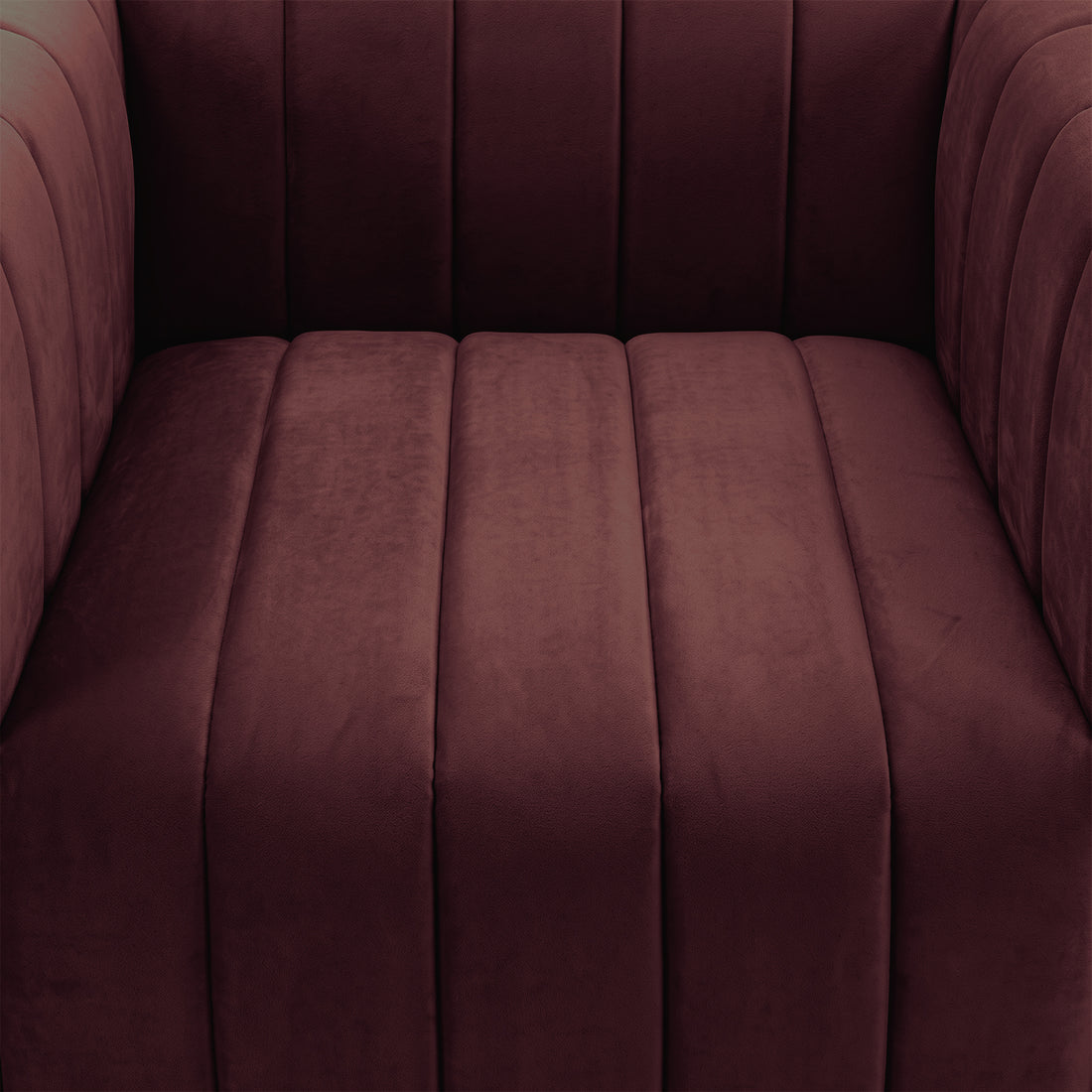 Close-up view of a Dark Merlot upholstered chair showing seat and armrests