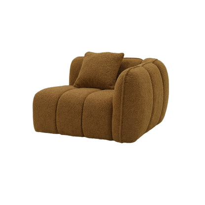 Brown plush accent chair on white background